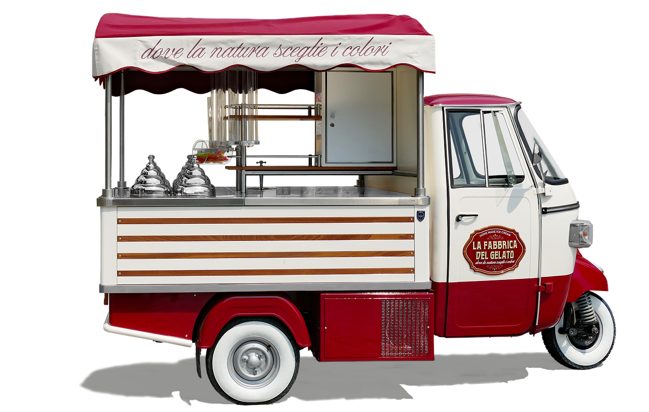 italy, ice cream van, ice cream, summer, ice cream sales, tricycle, supplier, ice cream seller, ice cream cart, sun, leisure time, nature, vacations, isolated